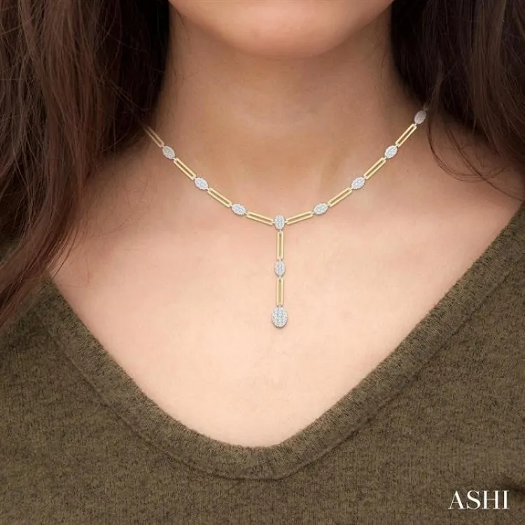 1 3/4 ctw Lovebright Oval Shape Round Cut Diamond Paperclip Fashion Necklace in 14K Yellow and White Gold