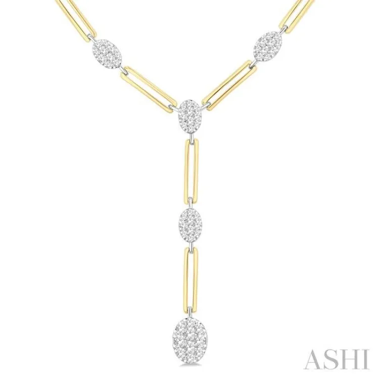 1 3/4 ctw Lovebright Oval Shape Round Cut Diamond Paperclip Fashion Necklace in 14K Yellow and White Gold