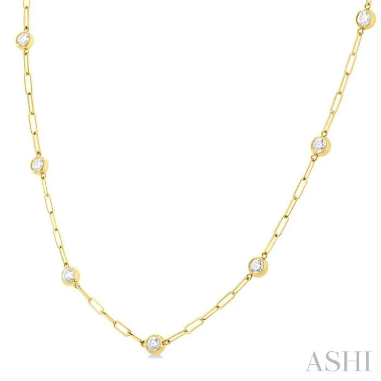 1 ctw Bezel Set Round Cut Diamond Paperclip Station Necklace in 14K Yellow Gold