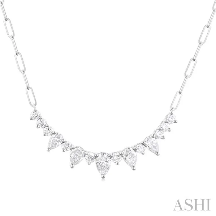 1 ctw Smile Graduated Pear and Round Cut Diamond Paperclip Necklace in 14K White Gold