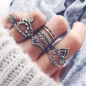 10-Piece Vintage Gemstone Ring Set - High-Quality Zinc Alloy - Fixed Sizes