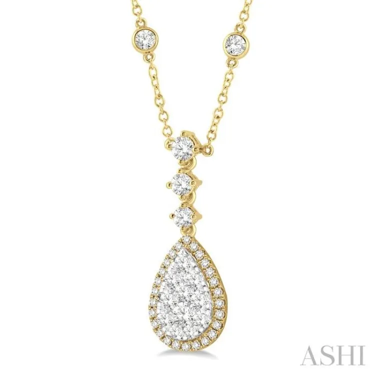 1.00 ctw Round Cut Lovebright Diamond Pear Shape Necklace in 14K Yellow and White Gold