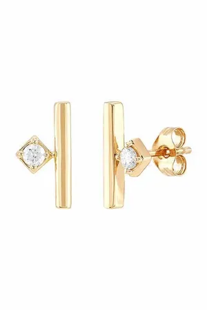 10K Gold Bar with Bezel Set Diamond Earrings