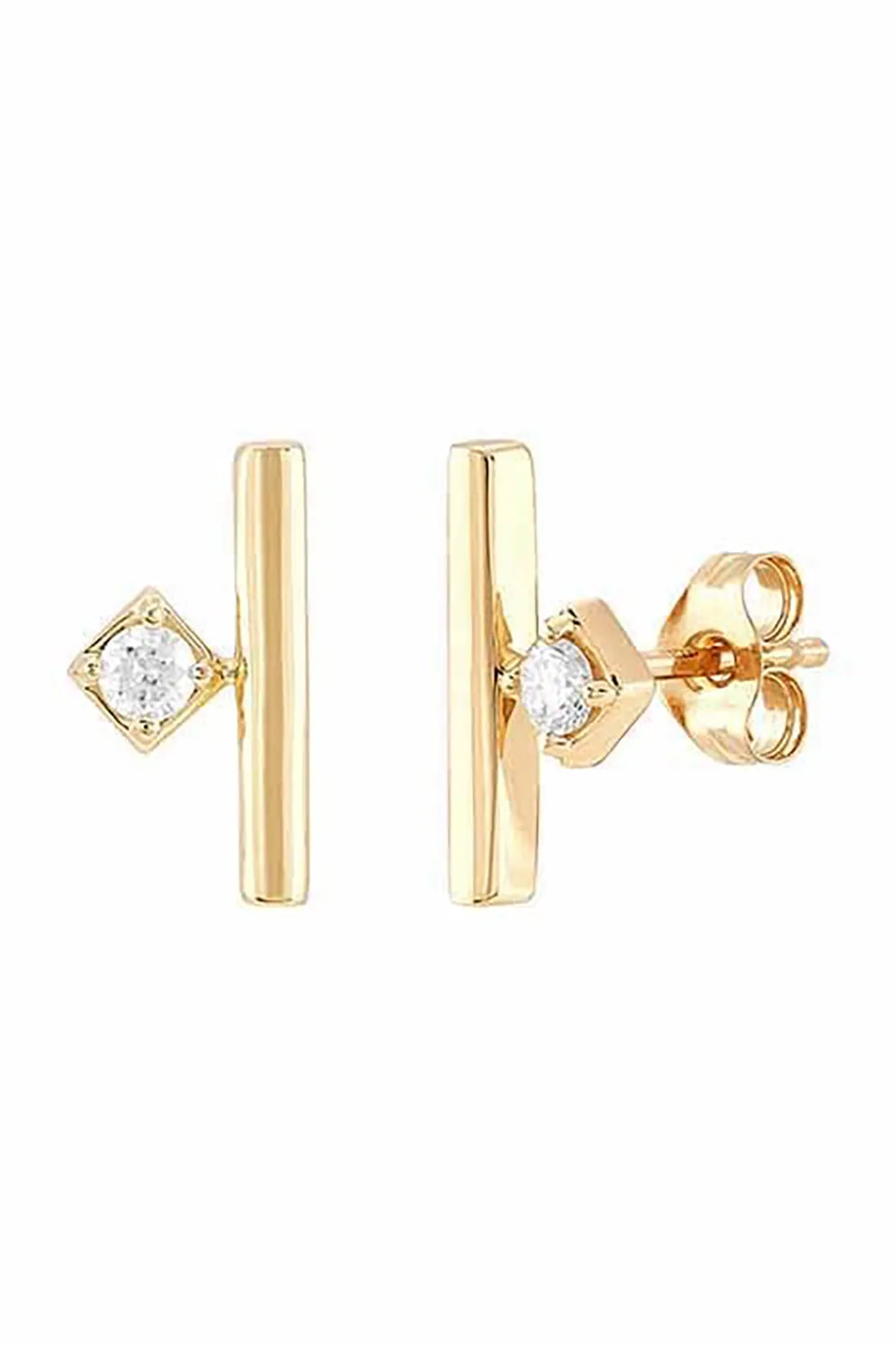 10K Gold Bar with Bezel Set Diamond Earrings