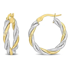 10K Two Toned Gold Twisted Hoop Earrings