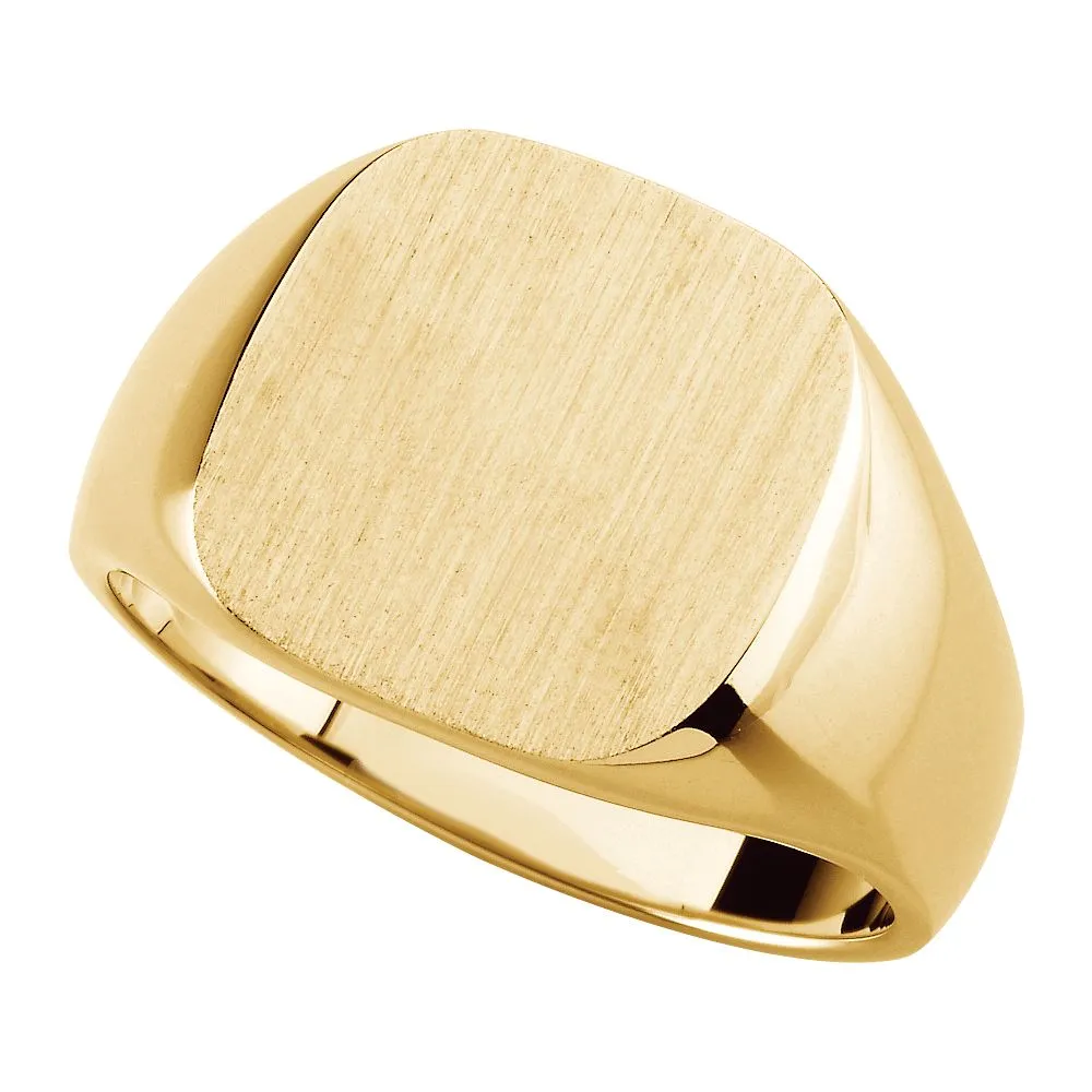 10k Yellow Gold 14mm Men's Solid Signet Ring , Size 11