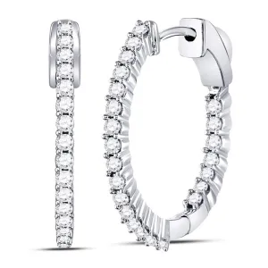 10kt White Gold Womens Round Diamond Inside Outside Hoop Earrings 1.00 Cttw
