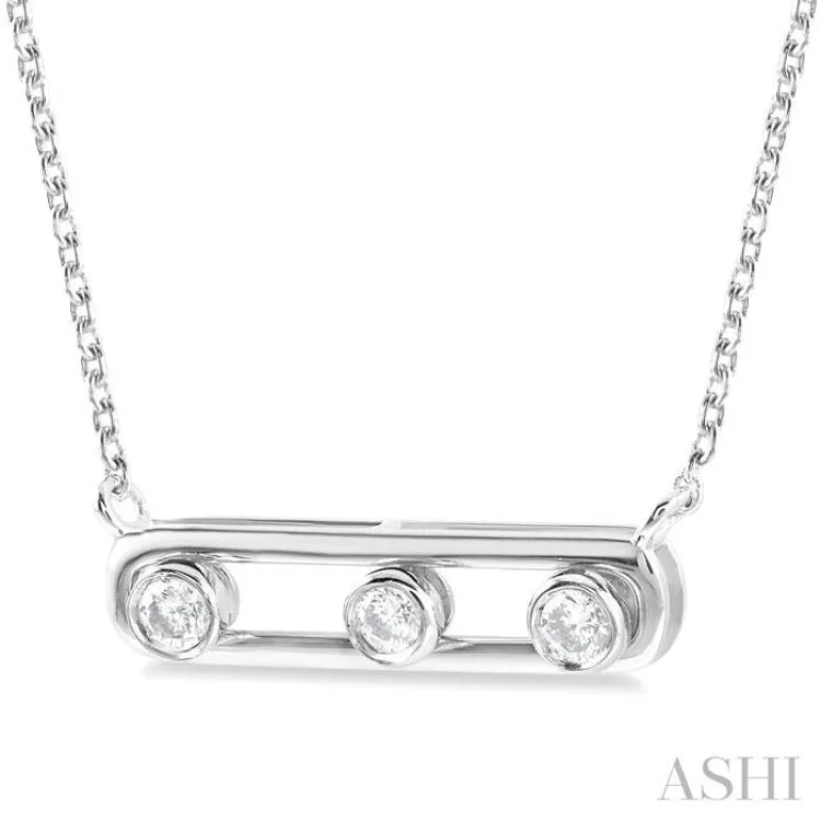 1/10 ctw Paperclip Bezel Set Round Cut Diamond Fashion Pendant With Chain in 14K White Gold
