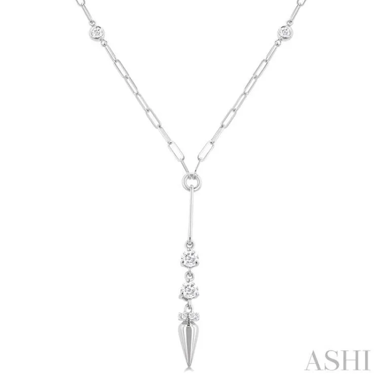 1/2 ctw Paperclip Bezel Set Round Cut Diamond Station Necklace in 14K White Gold