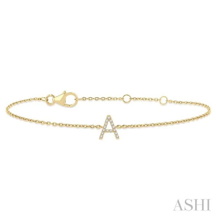 1/20 ctw Initial 'A' Round Cut Diamond Bracelet in 10K Yellow Gold