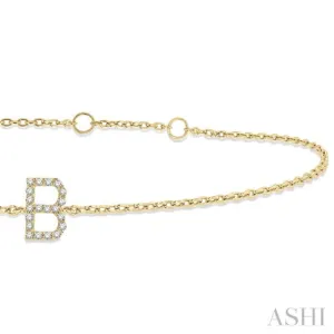 1/20 ctw Initial 'B' Round Cut Diamond Bracelet in 10K Yellow Gold