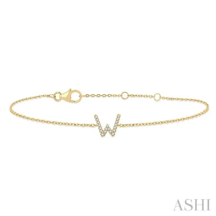 1/20 ctw Initial 'W' Round Cut Diamond Bracelet in 10K Yellow Gold