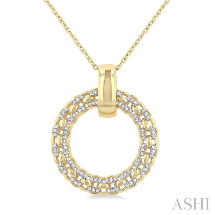 1/3 ctw Bold Triple Link Weave Circle Round Cut Diamond Fashion Pendant With Chain in 14K Yellow Gold