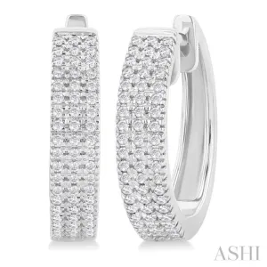 1/3 ctw Triple Row Round Cut Diamond Hoop Earring in 14K White Gold