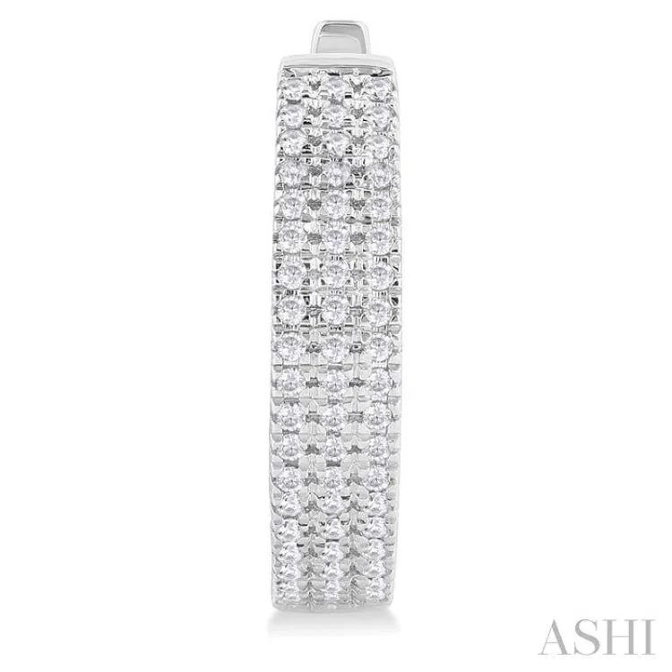 1/3 ctw Triple Row Round Cut Diamond Hoop Earring in 14K White Gold