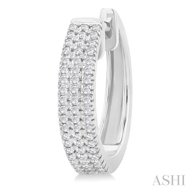 1/3 ctw Triple Row Round Cut Diamond Hoop Earring in 14K White Gold