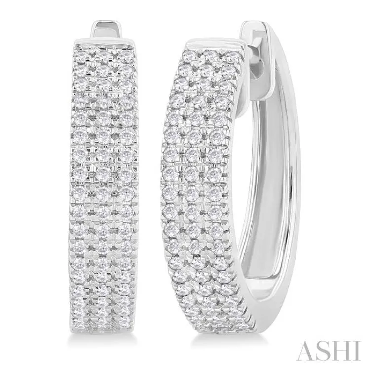 1/3 ctw Triple Row Round Cut Diamond Hoop Earring in 14K White Gold