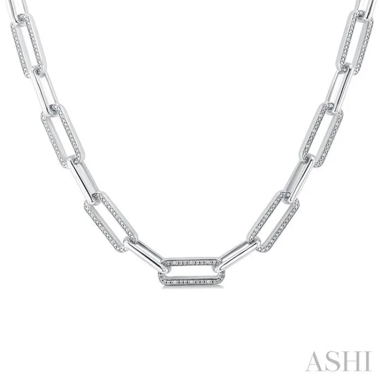1/4 ctw Bold Round Cut Diamond Paperclip Necklace in Sterling Silver