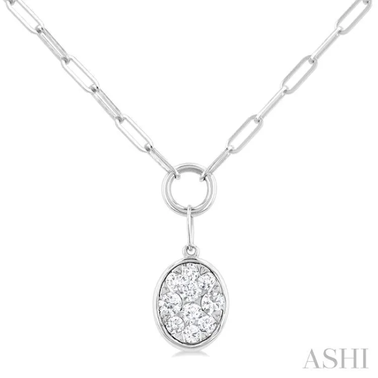 1/4 ctw Lovebright Oval Shape Round Cut Diamond Paperclip Necklace in 14K White Gold
