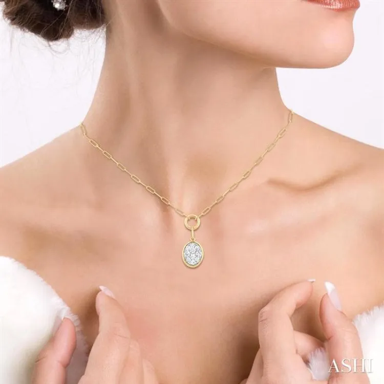 1/4 ctw Lovebright Oval Shape Round Cut Diamond Paperclip Necklace in 14K Yellow & White Gold