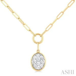 1/4 ctw Lovebright Oval Shape Round Cut Diamond Paperclip Necklace in 14K Yellow & White Gold
