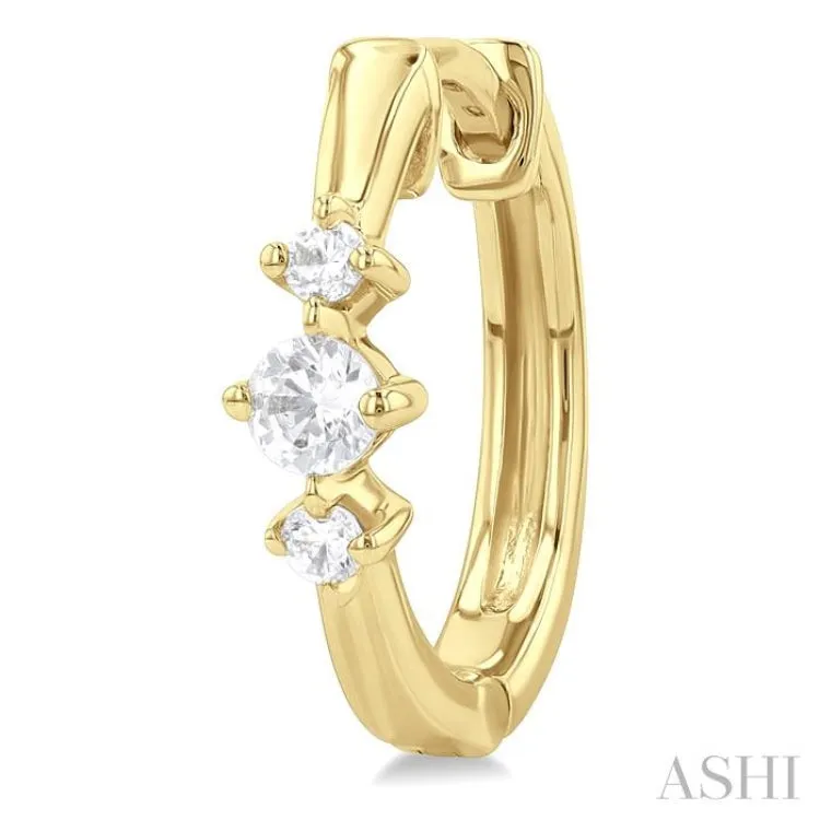 1/4 ctw Three Stone Round Cut Diamond Hoop Earrings in 10K Yellow Gold
