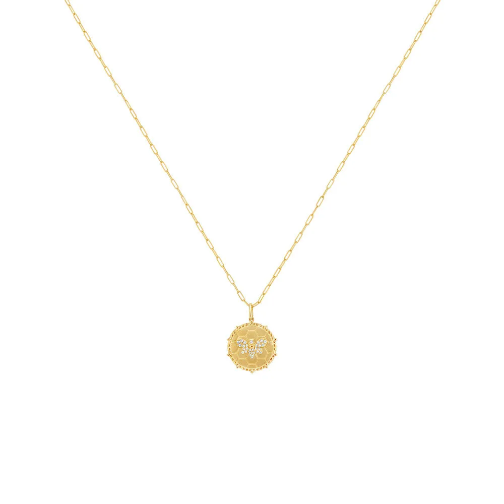 14 Karat Yellow Gold Diamond Bee Necklace