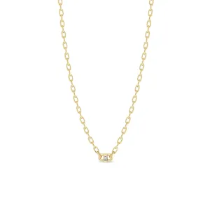 14k Baguette Diamond Open Link Square Oval Chain Necklace