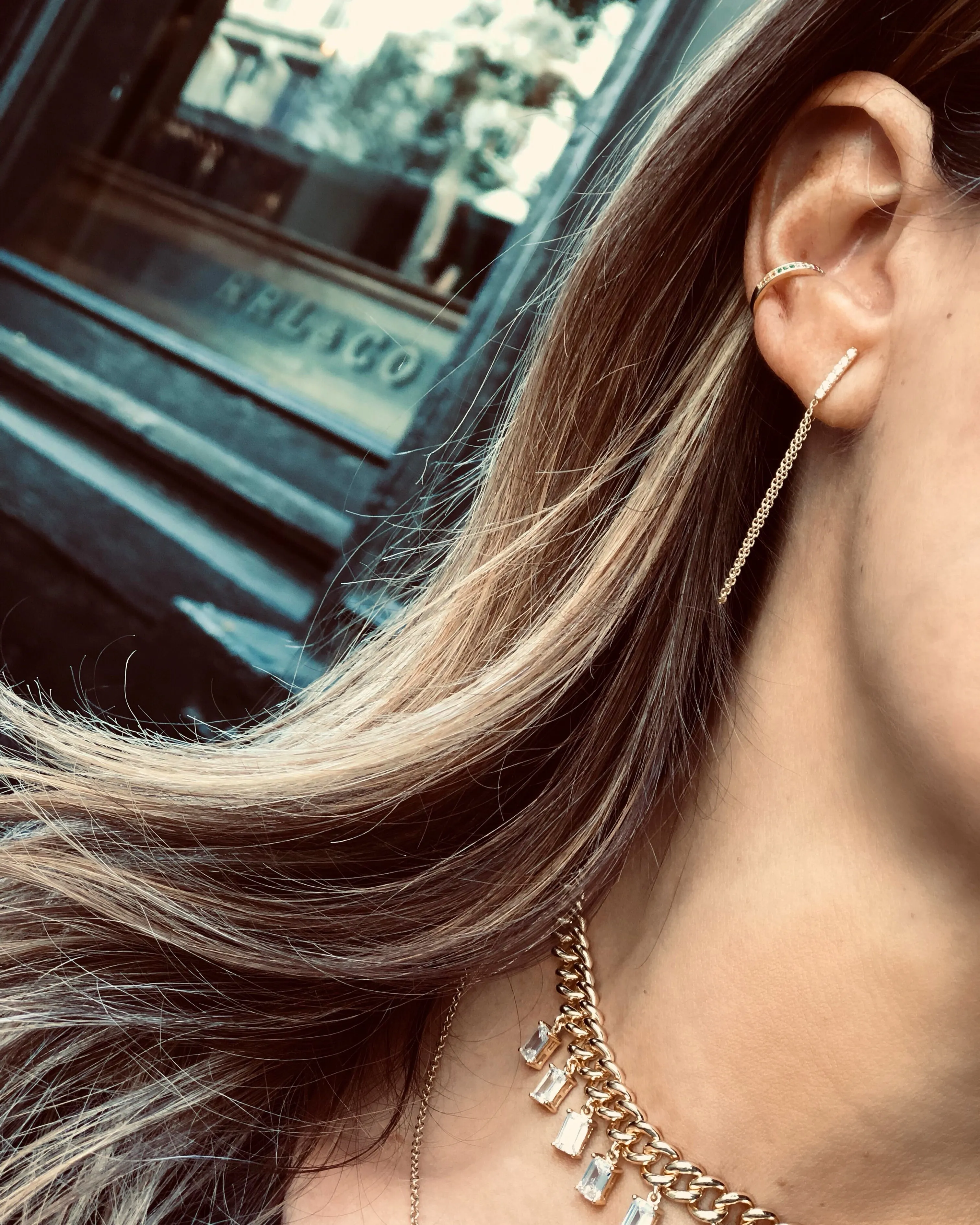 14K BAR & CHAIN EARRINGS