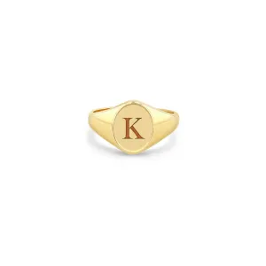14k Engraved Initial Oval Signet Ring