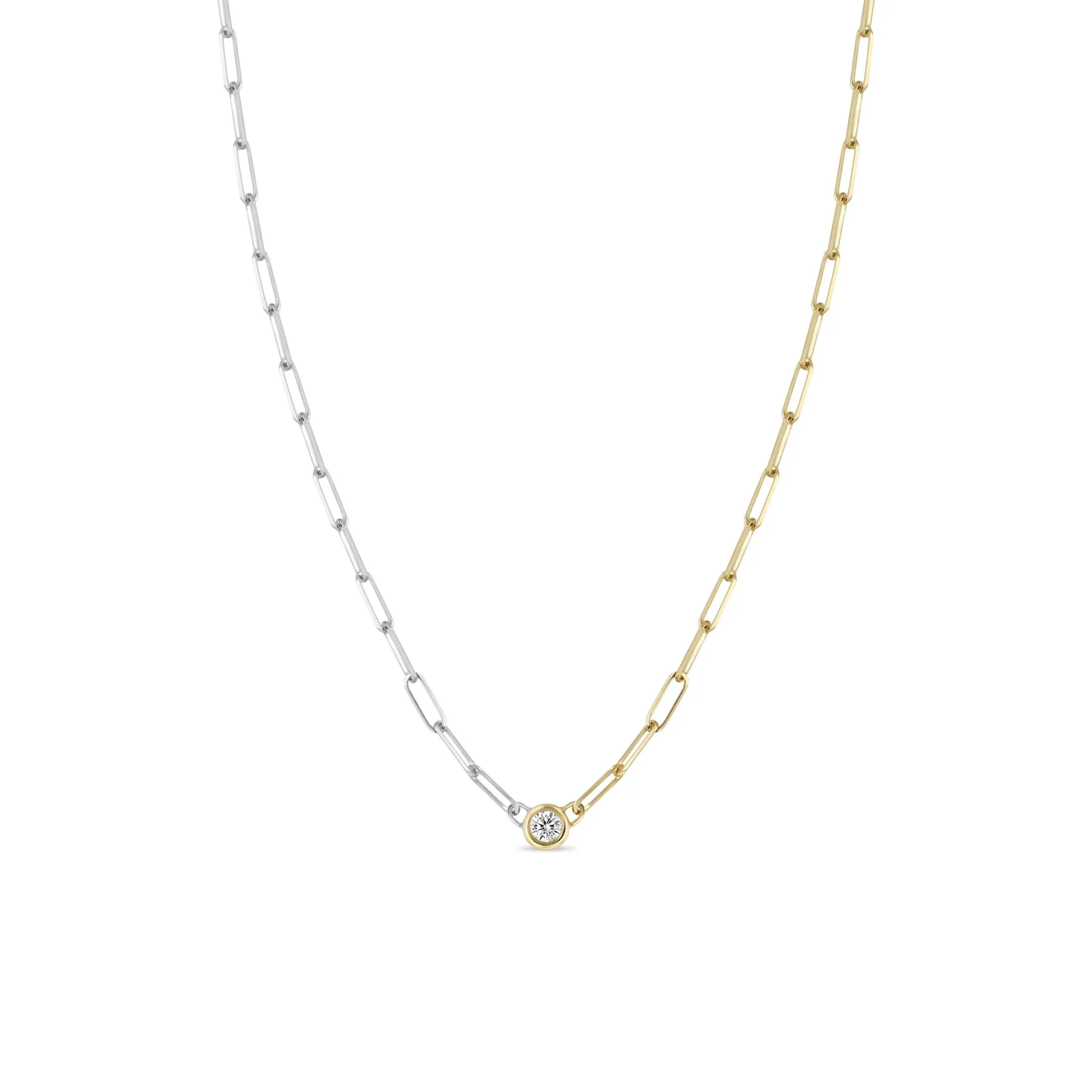 14k Floating Diamond Two Tone Gold Small Paperclip Chain Necklace