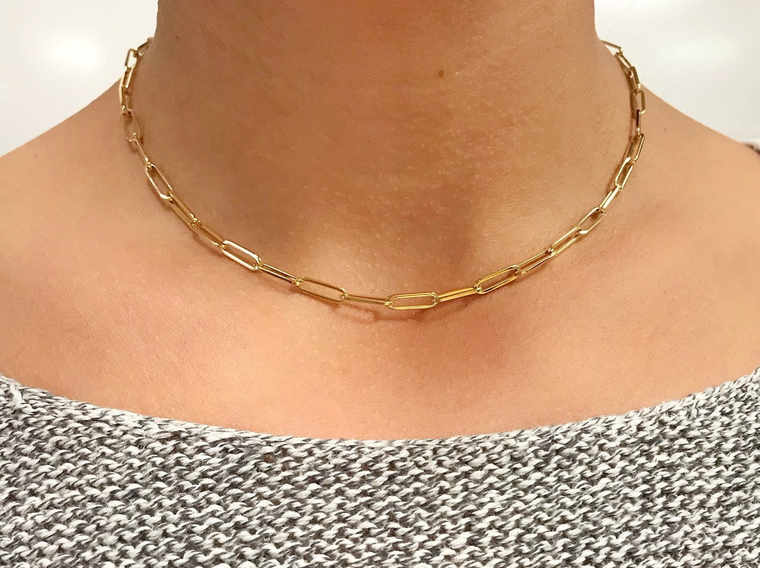 14K Gold 3.85MM Large Link Paperclip Chain Necklace