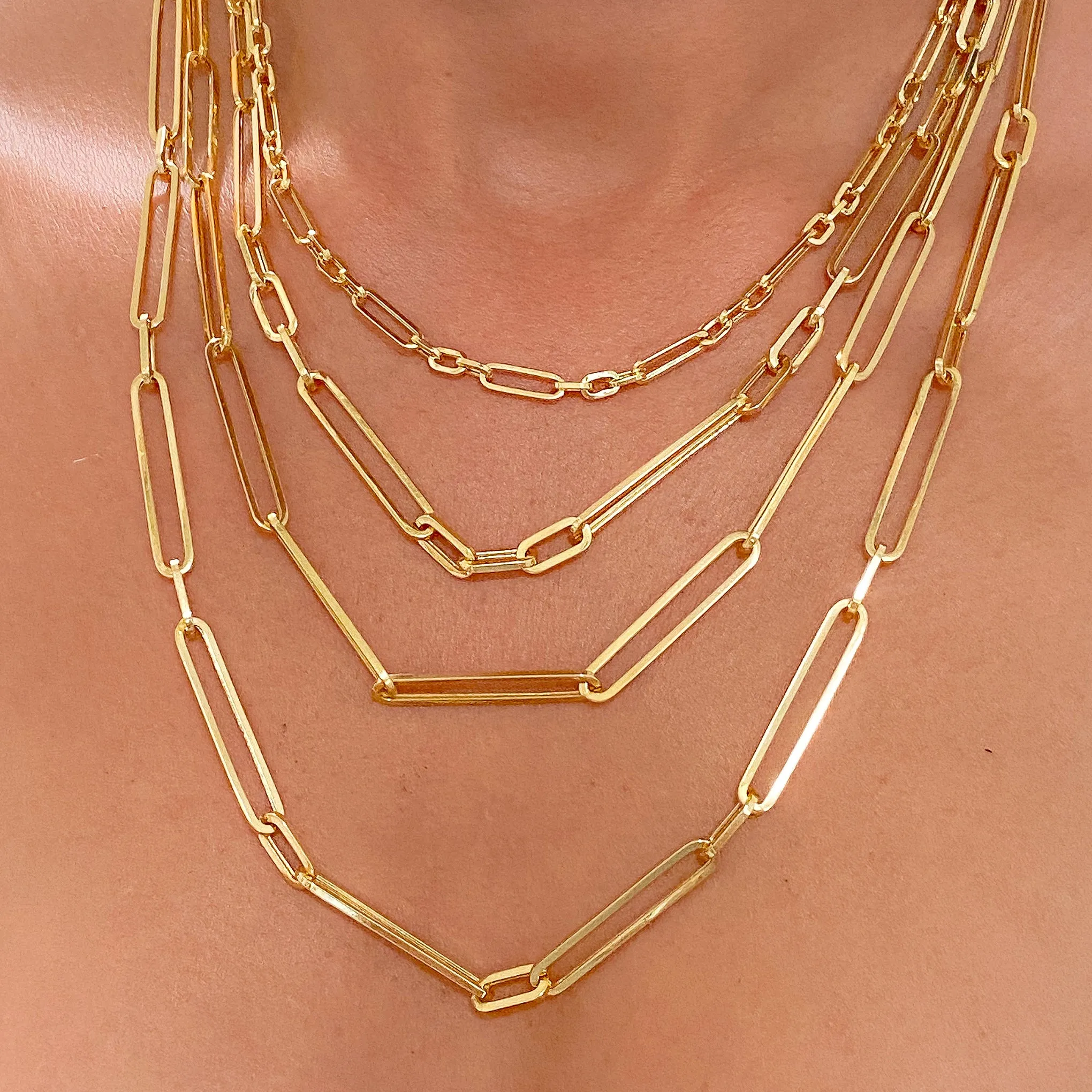 14K Gold Alternating 3 to 1 Elongated Oval Link Chain Necklace, Large Size