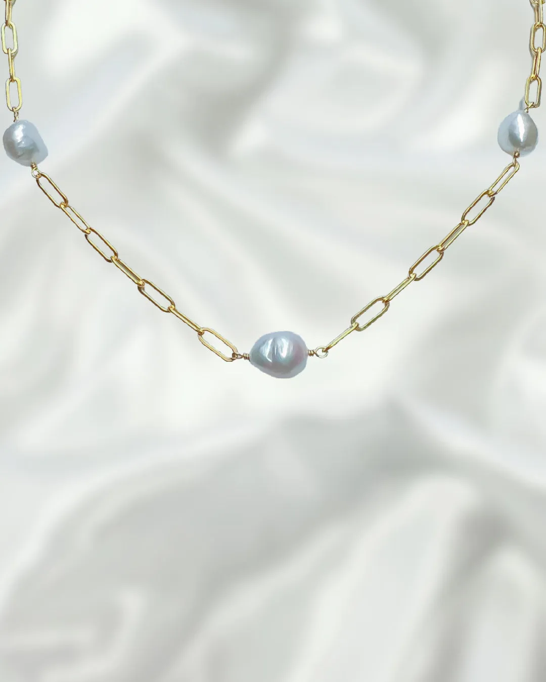 14k Gold Filled Paperclip Necklace with Pearl