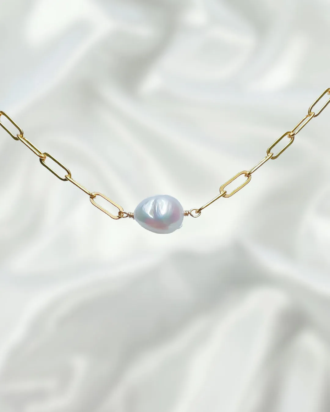 14k Gold Filled Paperclip Necklace with Pearl