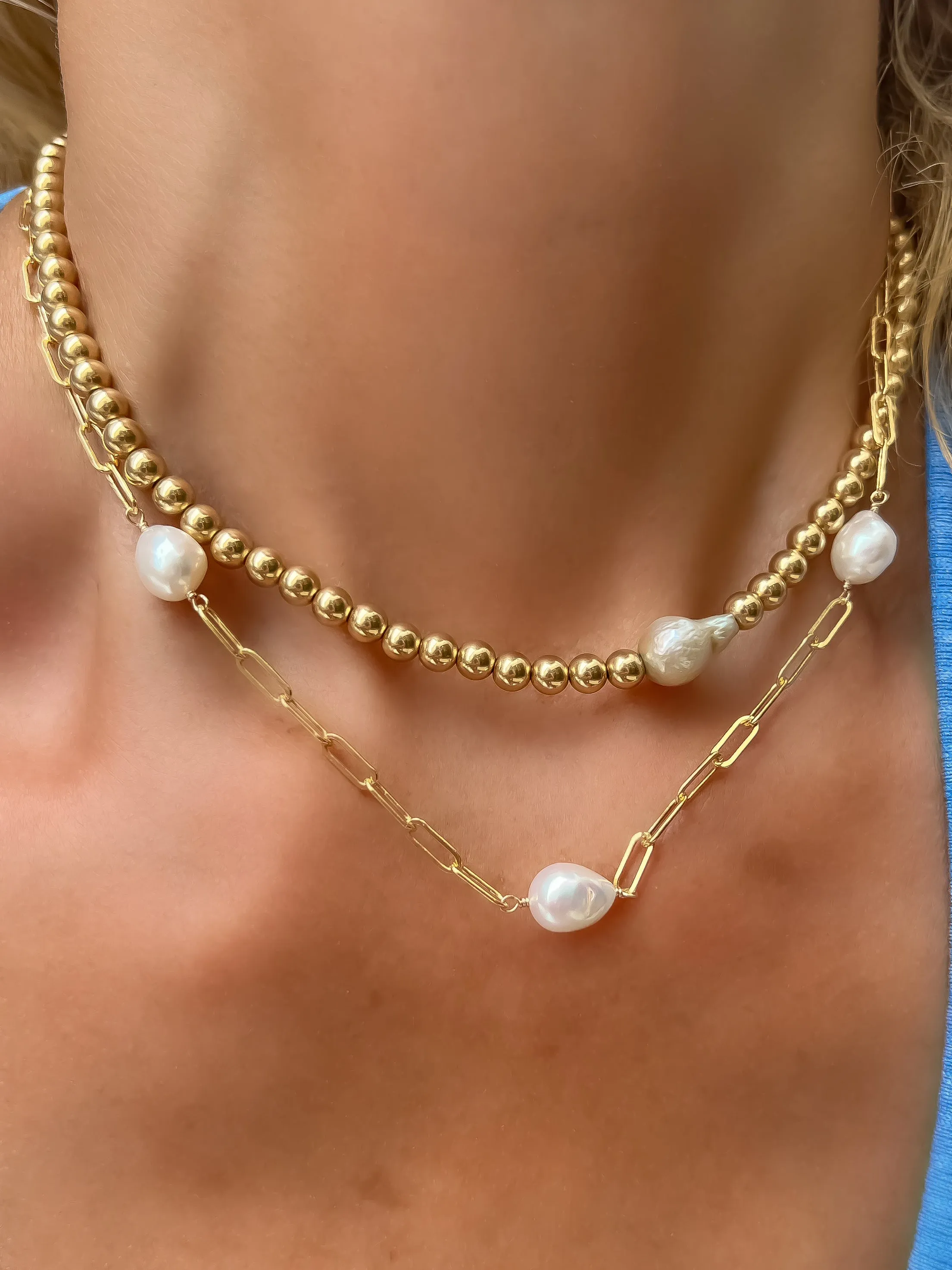 14k Gold Filled Paperclip Necklace with Pearl