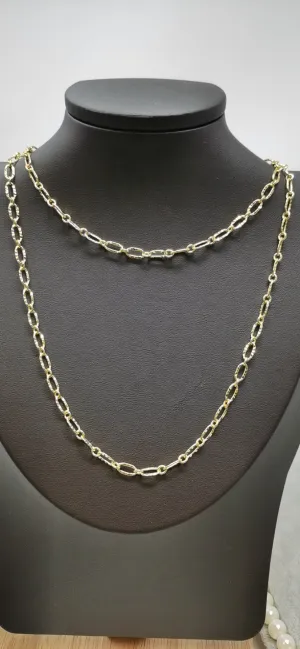 14K Gold Filled Sunburst Paperclip Double Layering 29.5 Inch Chain Necklace