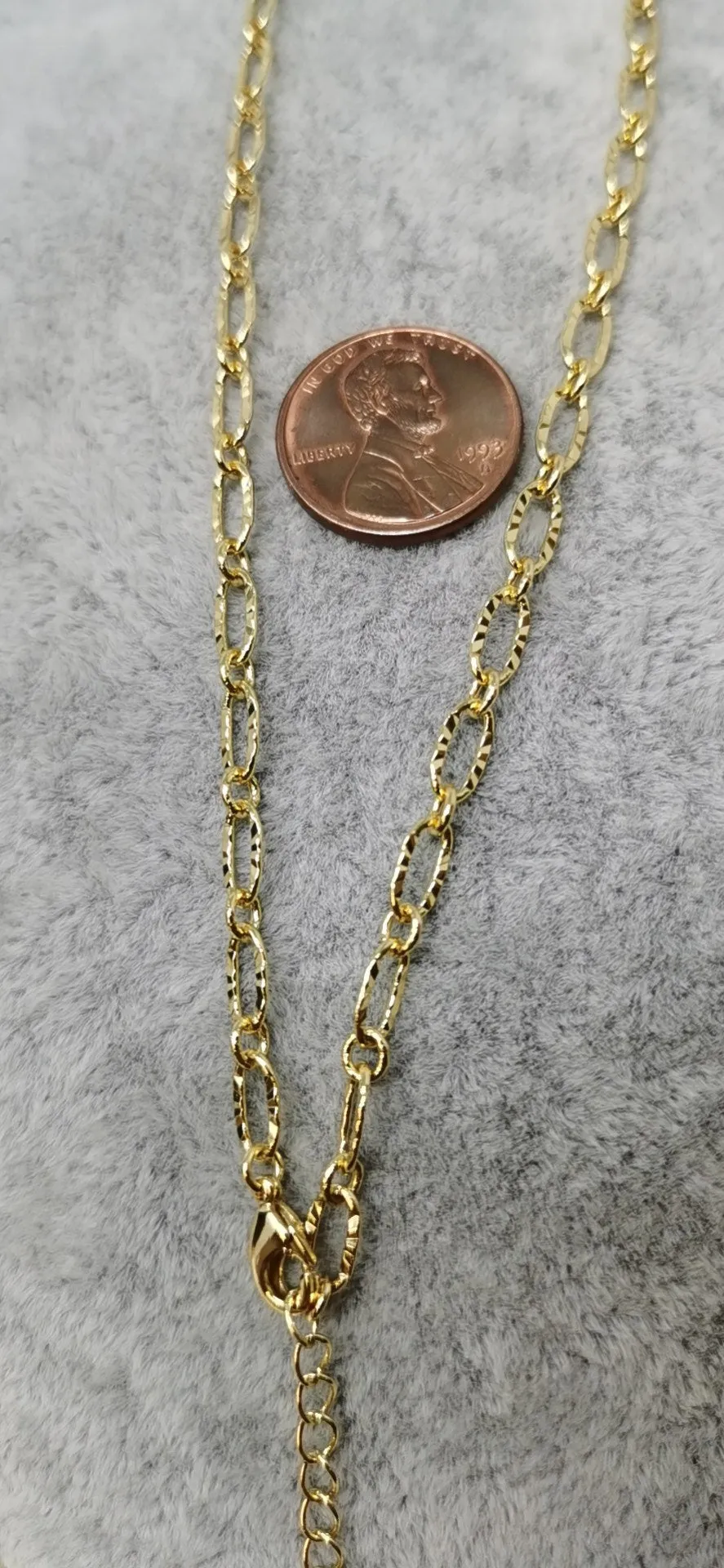 14K Gold Filled Sunburst Paperclip Double Layering 29.5 Inch Chain Necklace