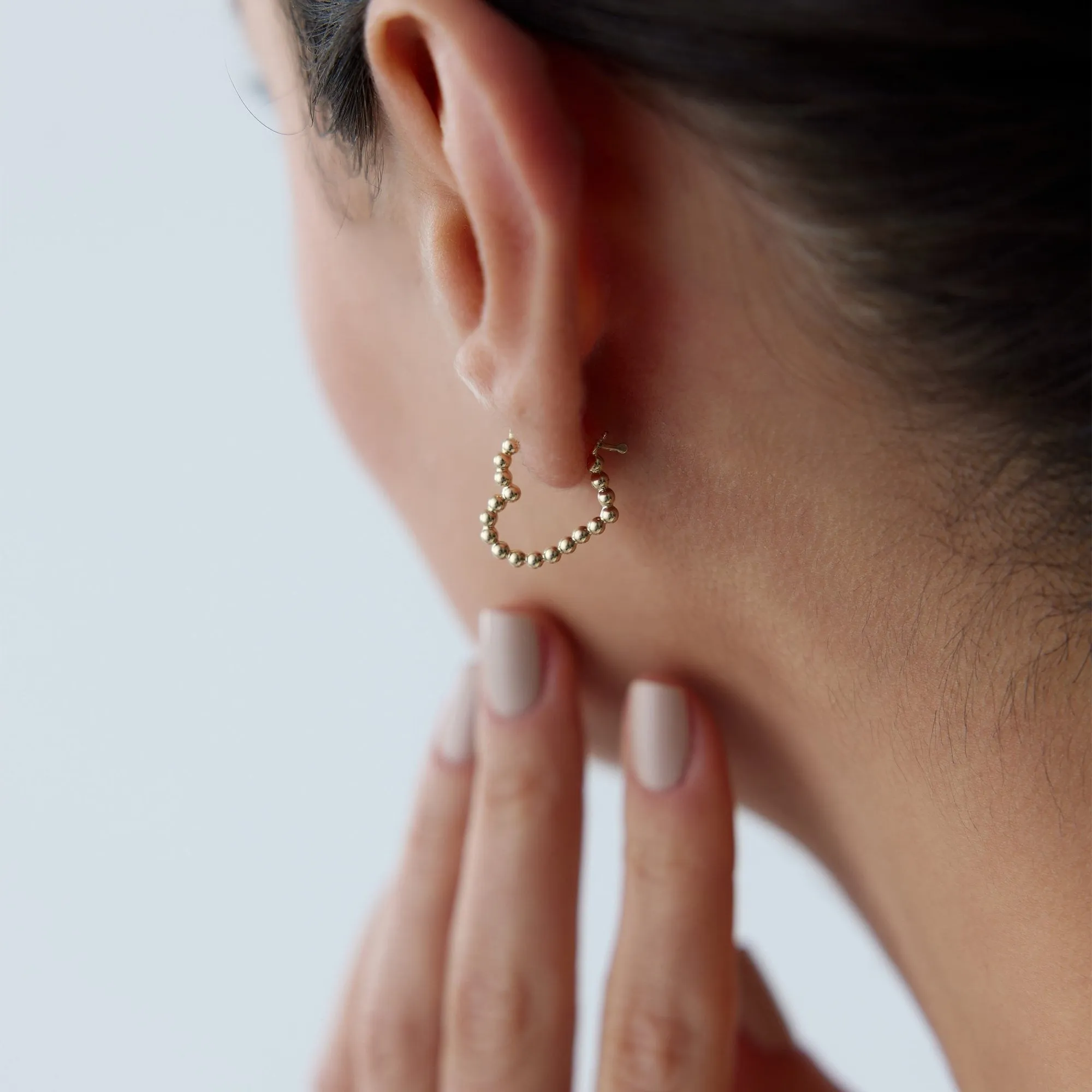 14k Gold Hoop Earrings Ball Heart Earrings
