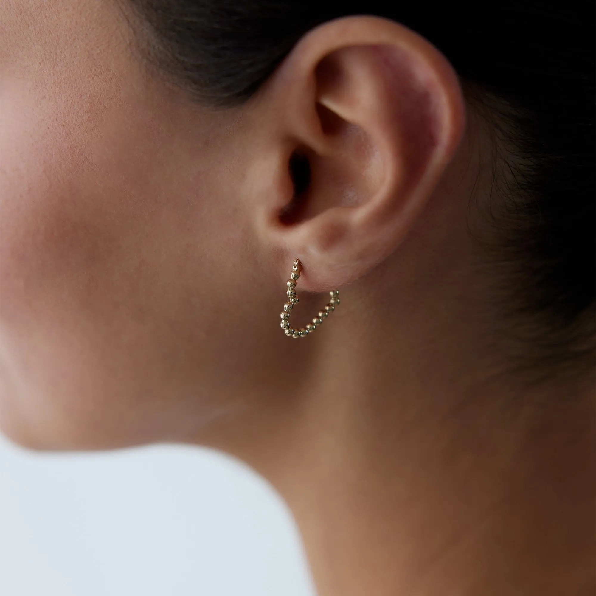 14k Gold Hoop Earrings Ball Heart Earrings