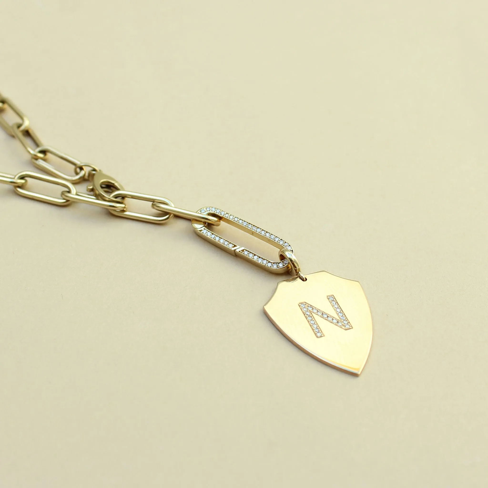 14k Gold Large Paperclip Chain Oval Enhancer Necklace