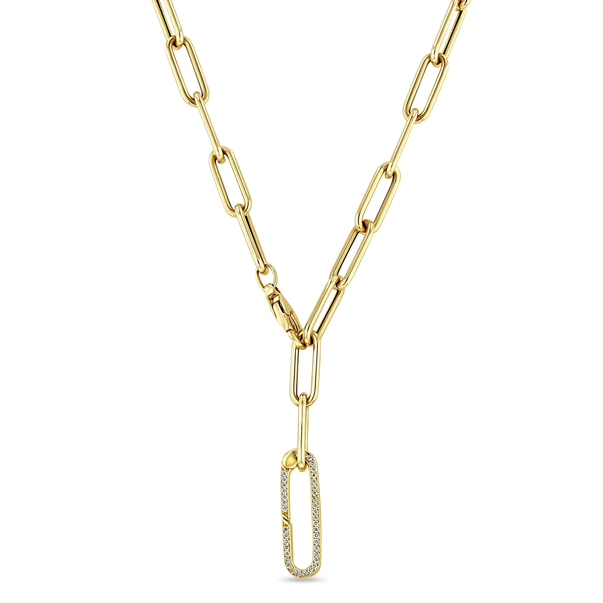 14k Gold Large Paperclip Chain Oval Enhancer Necklace