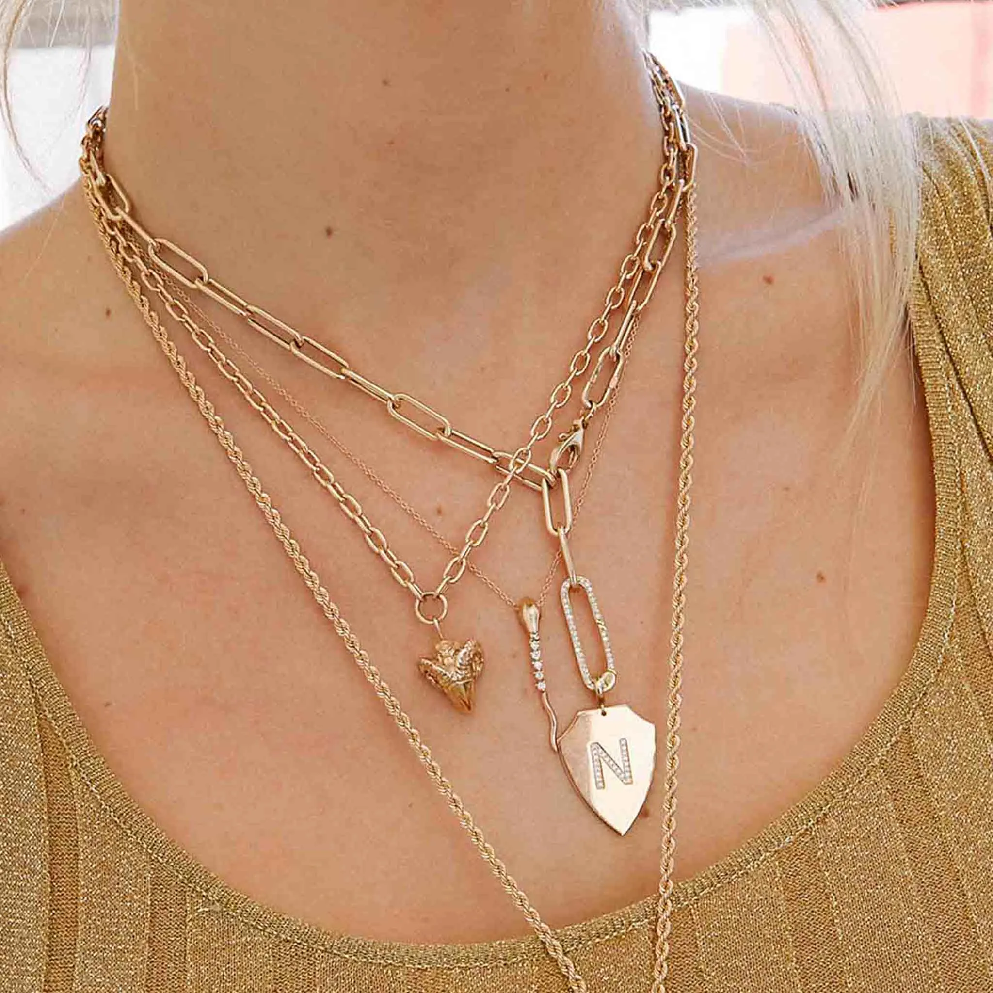 14k Gold Large Paperclip Chain Oval Enhancer Necklace