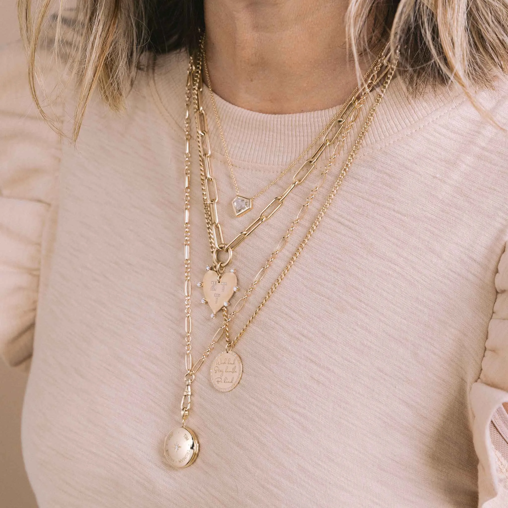14k Gold Large Paperclip Chain Round Enhancer Necklace