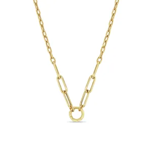 14k Gold Mixed Medium Square Oval & Large Paperclip Chain Round Enhancer Necklace