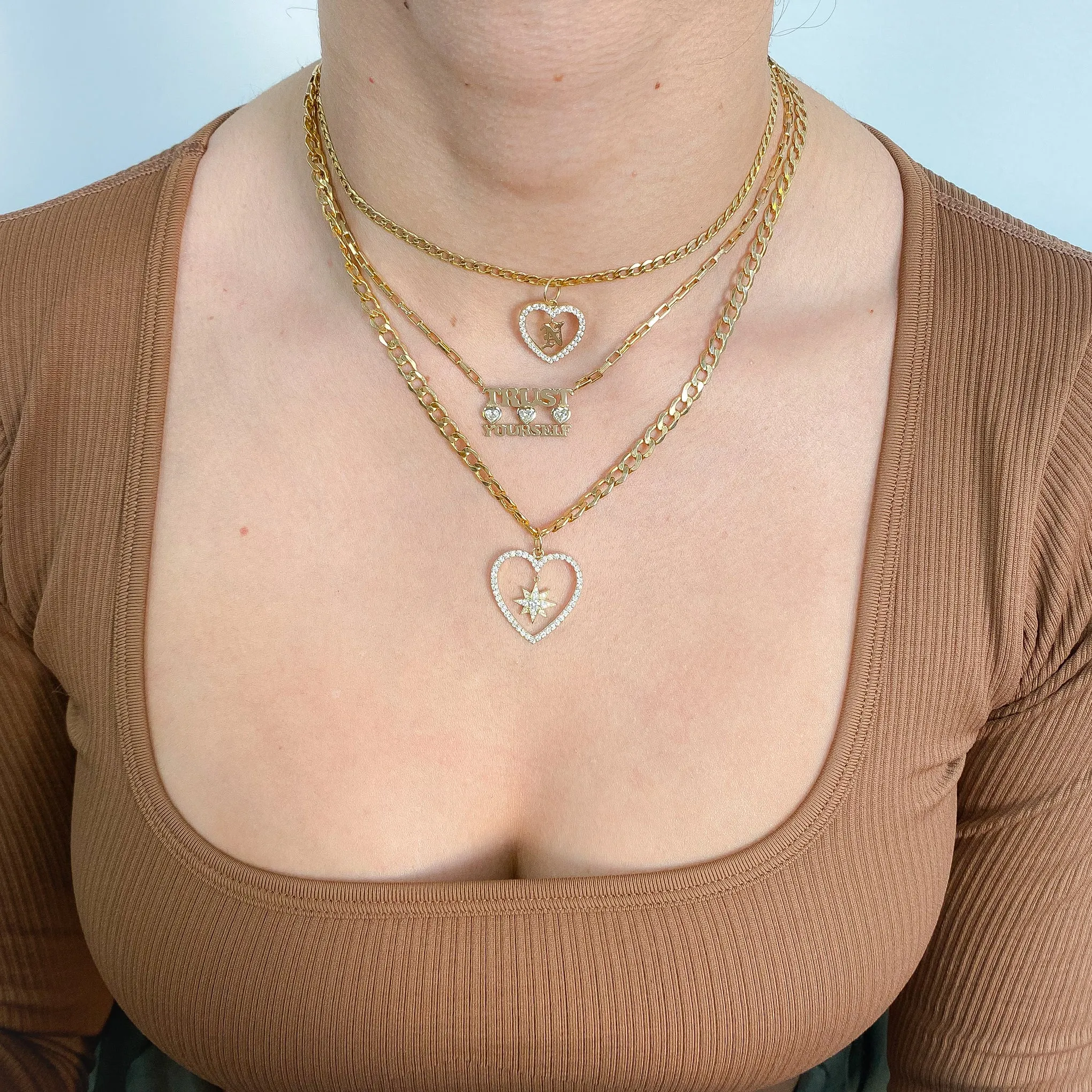 14K Gold Open Curb Link Chain Necklace, Small Size Link