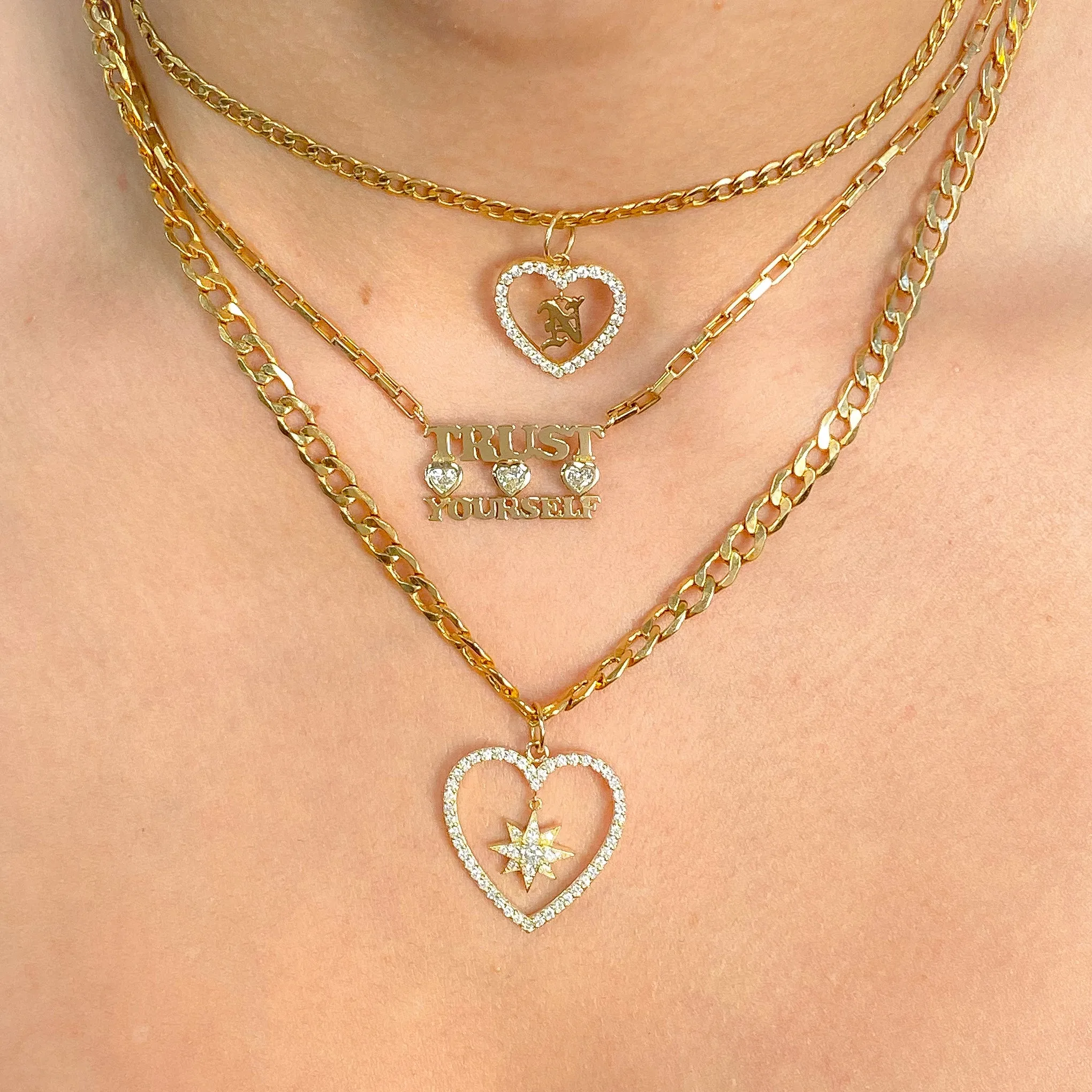 14K Gold Open Curb Link Chain Necklace, Small Size Link