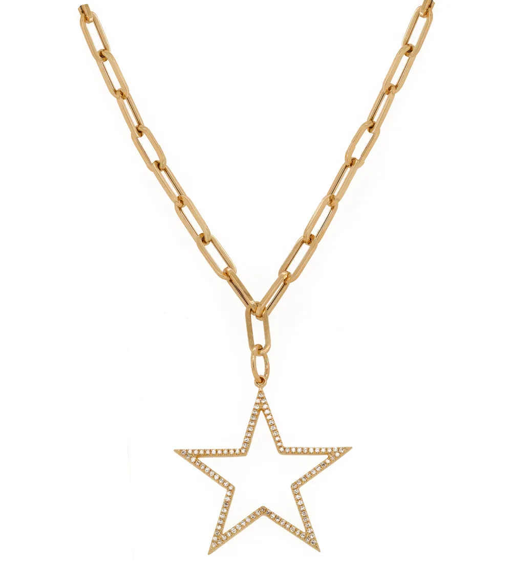 14K Gold Open Star Pendant with Paperclip chain
