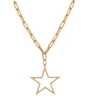 14K Gold Open Star Pendant with Paperclip chain