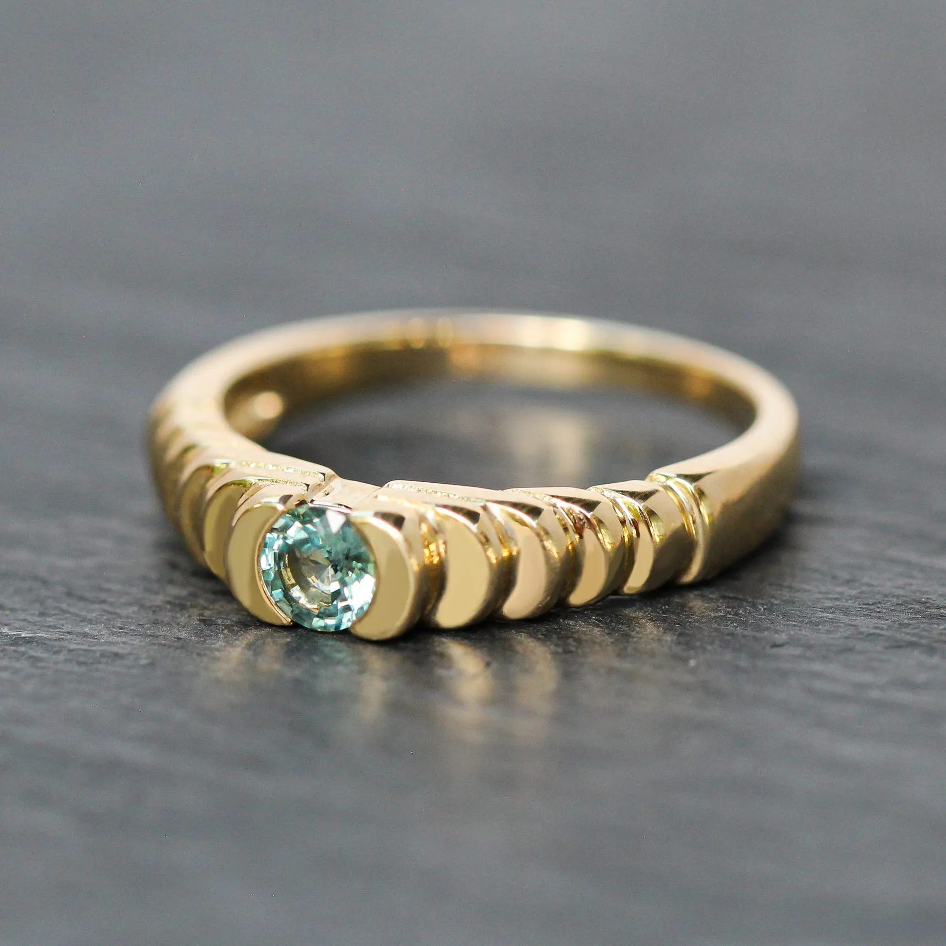 14k Gold   Teal Sapphire Step Ring